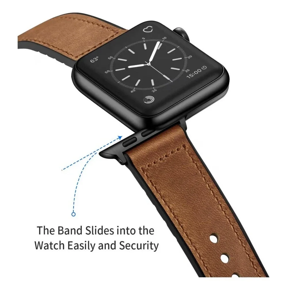 Compatible With Apple iWatch Band 38mm 39mm 40mm,Sweatproof Hybrid Brown Leather